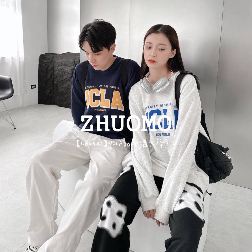 【7天內出貨】正韓 韓系 UCLA貼布繡大學T 外套 刺繡 帽T 大學t 厚磅 長袖 印花 衣服 大尺碼 上衣 男裝-細節圖2