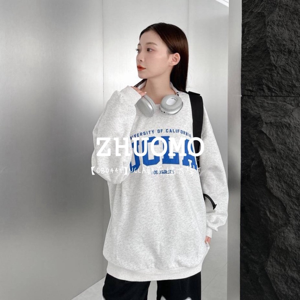 【7天內出貨】正韓 韓系 UCLA貼布繡大學T 外套 刺繡 帽T 大學t 厚磅 長袖 印花 衣服 大尺碼 上衣 男裝-細節圖4