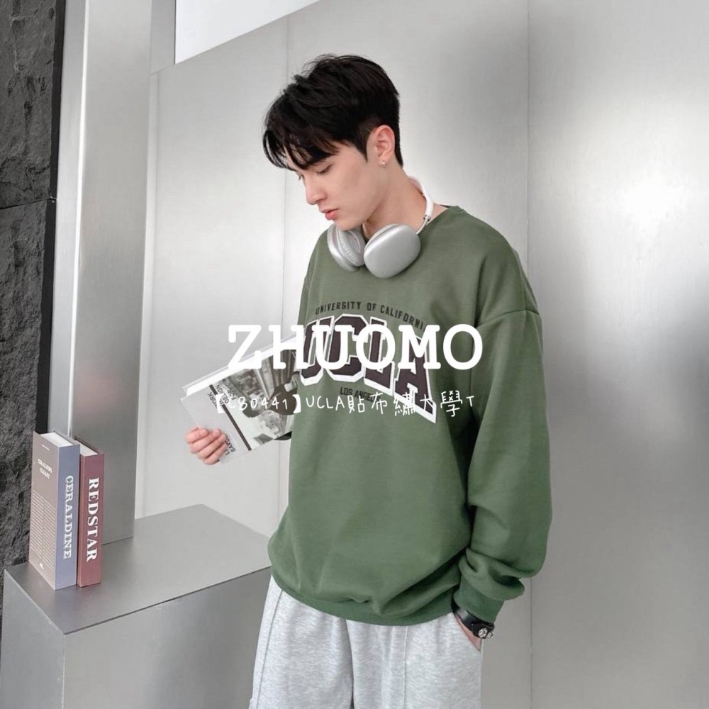 【7天內出貨】正韓 韓系 UCLA貼布繡大學T 外套 刺繡 帽T 大學t 厚磅 長袖 印花 衣服 大尺碼 上衣 男裝-細節圖6