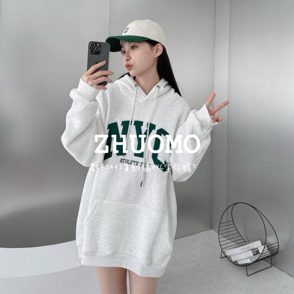 【7天內出貨】正韓 韓系 刺繡NYC字母帽T 外套 刺繡 帽T 大學t 厚磅 長袖 印花 衣服 大尺碼 上衣 男裝-細節圖3