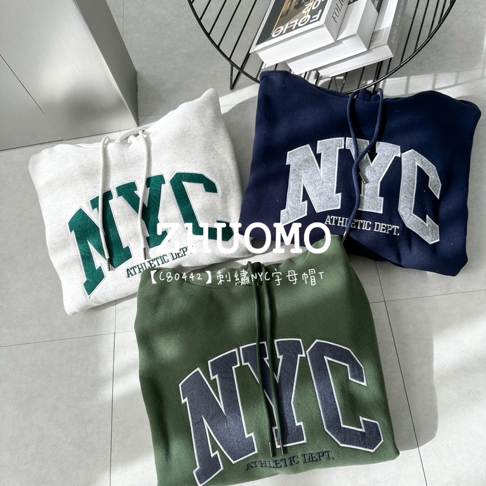 【7天內出貨】正韓 韓系 刺繡NYC字母帽T 外套 刺繡 帽T 大學t 厚磅 長袖 印花 衣服 大尺碼 上衣 男裝-細節圖6