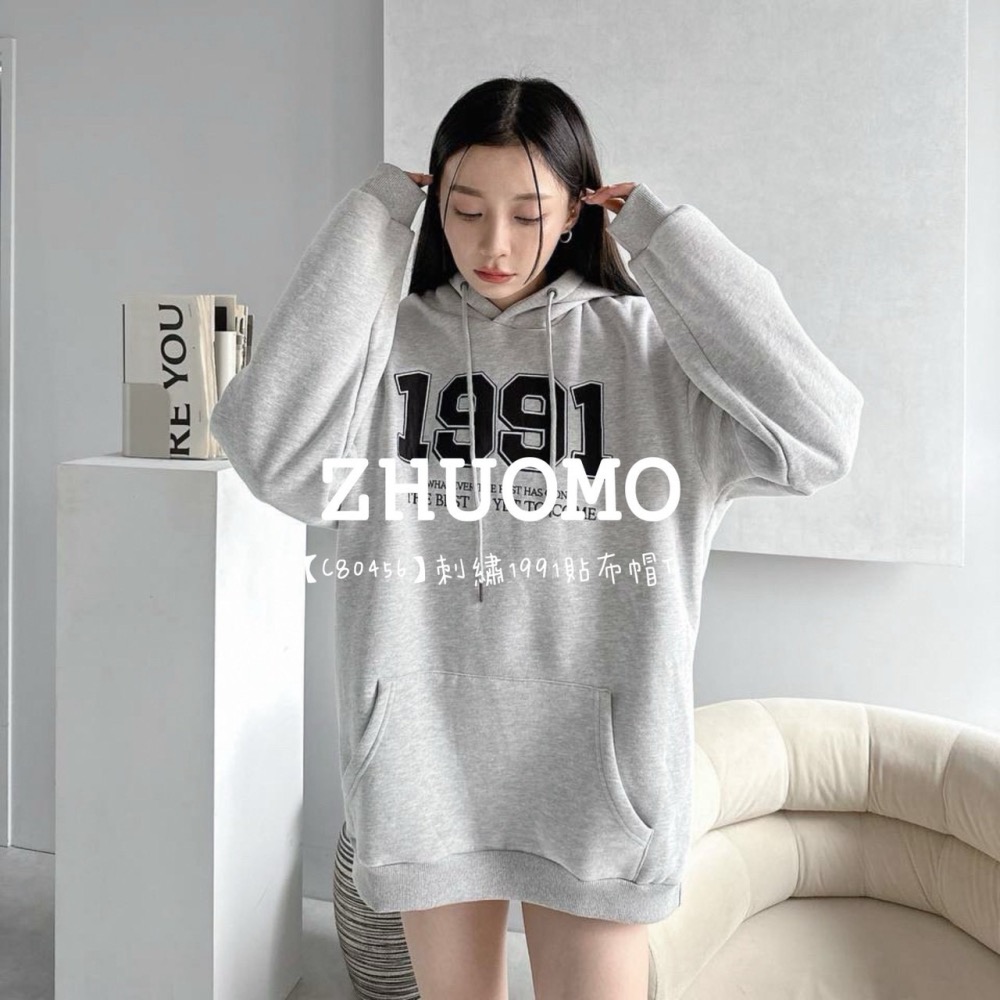 【7天內出貨】正韓 韓系 刺繡1991貼布帽T 外套 刺繡 帽T 大學t 厚磅 長袖 印花 衣服 大尺碼 上衣 男裝-細節圖3