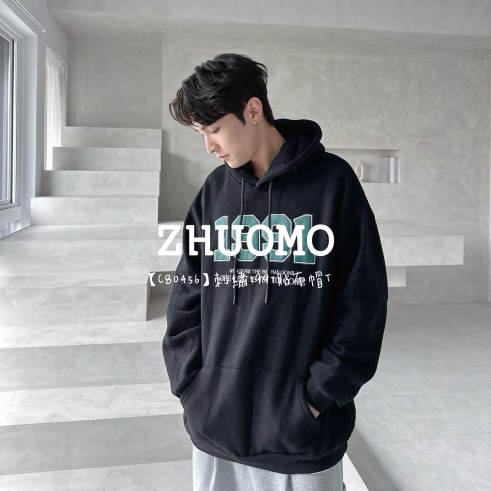 【7天內出貨】正韓 韓系 刺繡1991貼布帽T 外套 刺繡 帽T 大學t 厚磅 長袖 印花 衣服 大尺碼 上衣 男裝-細節圖4