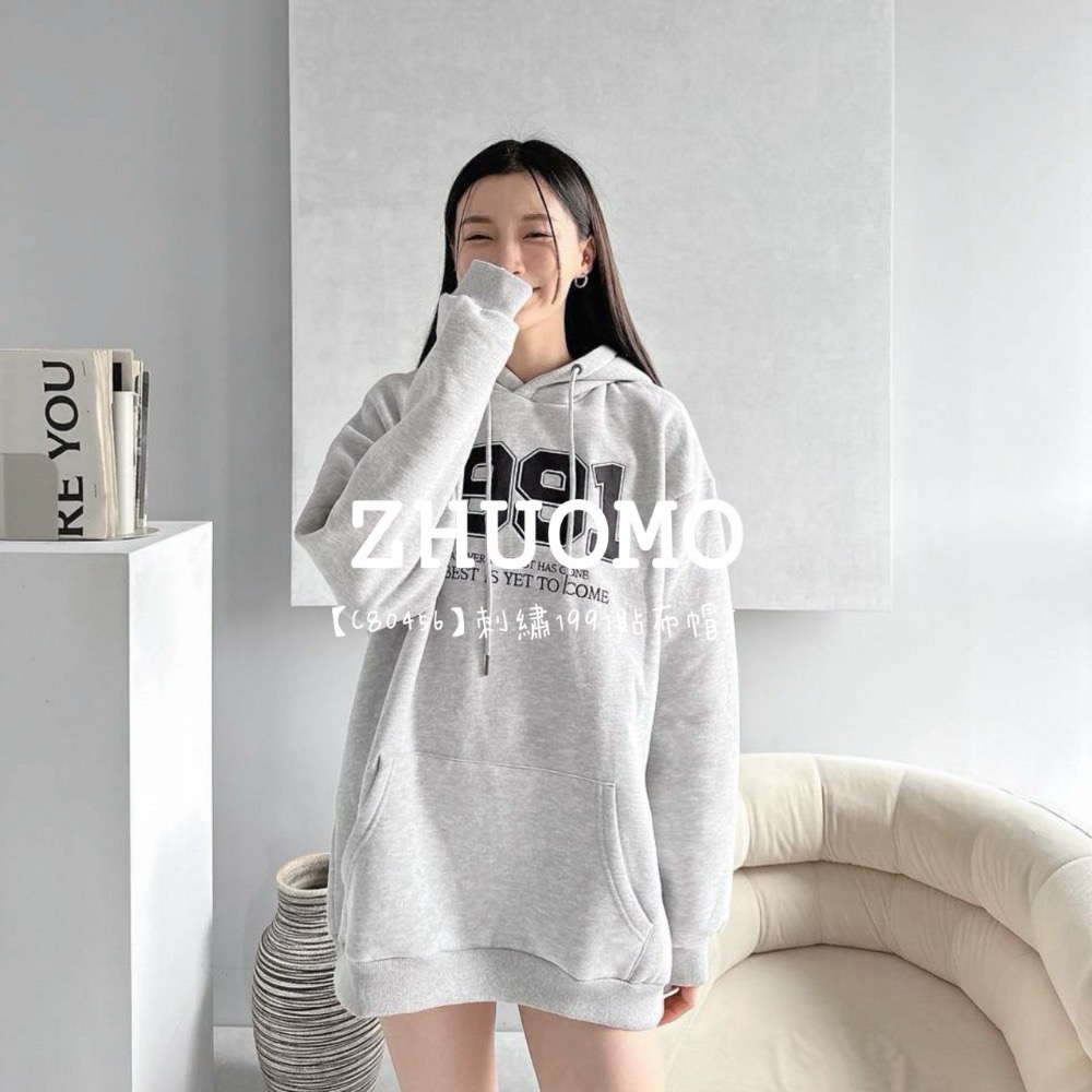 【7天內出貨】正韓 韓系 刺繡1991貼布帽T 外套 刺繡 帽T 大學t 厚磅 長袖 印花 衣服 大尺碼 上衣 男裝-規格圖7