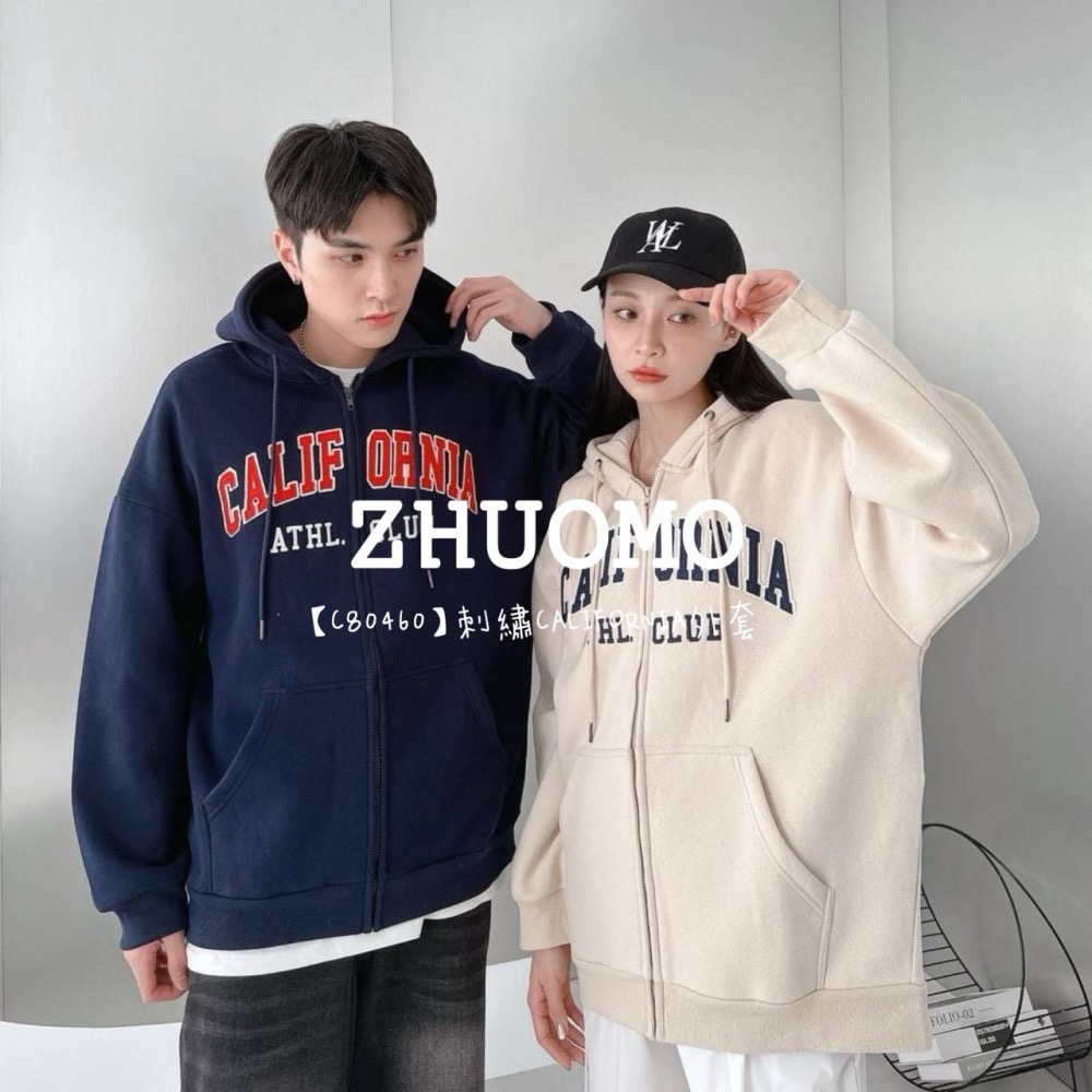 【7天內出貨】正韓 韓系 刺繡CALIFORNIA外套 刺繡 帽T 大學t 厚磅 長袖 印花 衣服 大尺碼 上衣 男裝-細節圖2
