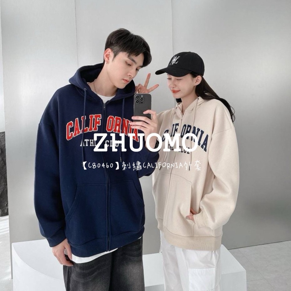 【7天內出貨】正韓 韓系 刺繡CALIFORNIA外套 刺繡 帽T 大學t 厚磅 長袖 印花 衣服 大尺碼 上衣 男裝-細節圖3