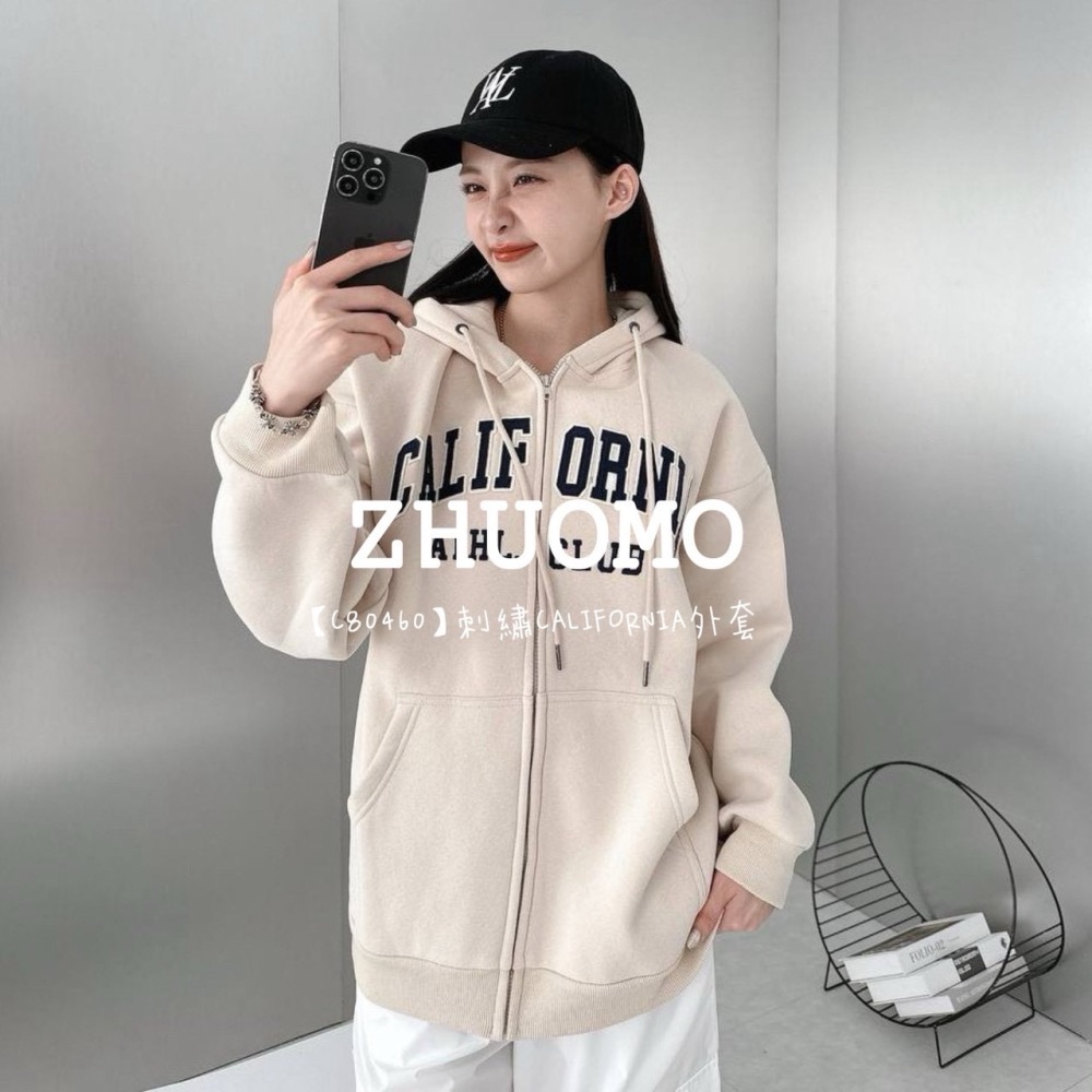 【7天內出貨】正韓 韓系 刺繡CALIFORNIA外套 刺繡 帽T 大學t 厚磅 長袖 印花 衣服 大尺碼 上衣 男裝-細節圖4