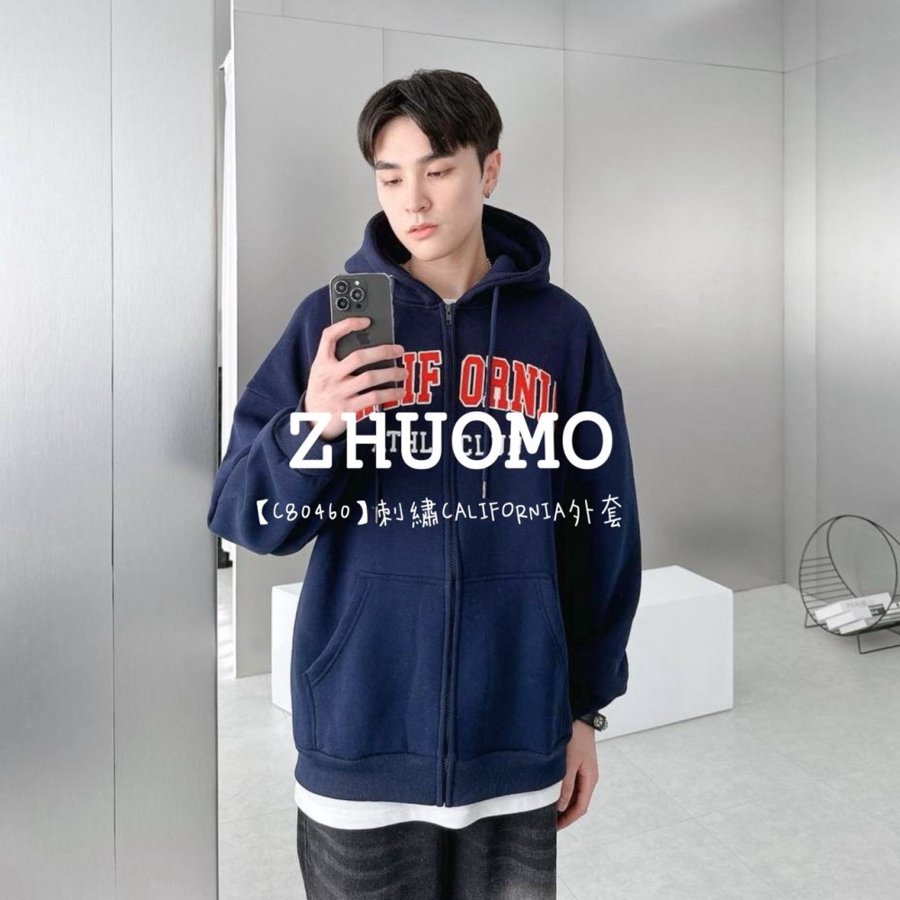 【7天內出貨】正韓 韓系 刺繡CALIFORNIA外套 刺繡 帽T 大學t 厚磅 長袖 印花 衣服 大尺碼 上衣 男裝-細節圖5