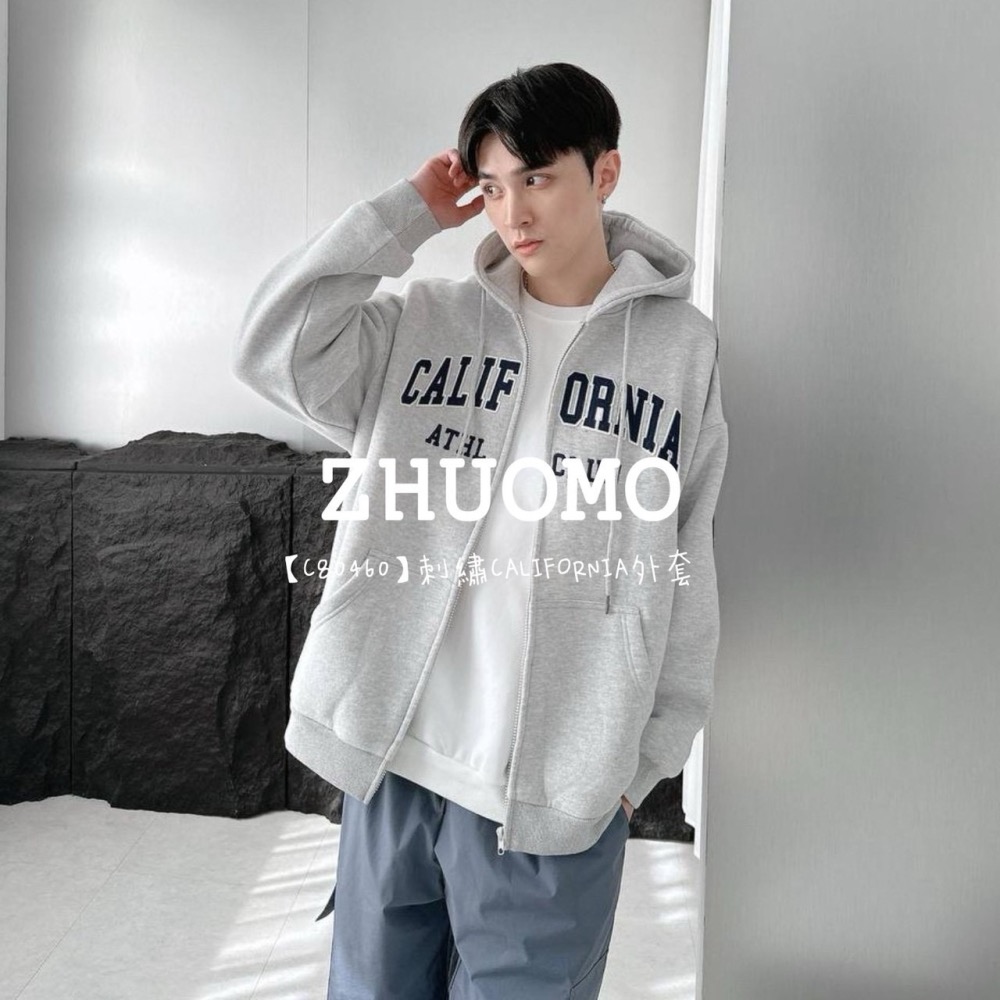 【7天內出貨】正韓 韓系 刺繡CALIFORNIA外套 刺繡 帽T 大學t 厚磅 長袖 印花 衣服 大尺碼 上衣 男裝-細節圖6