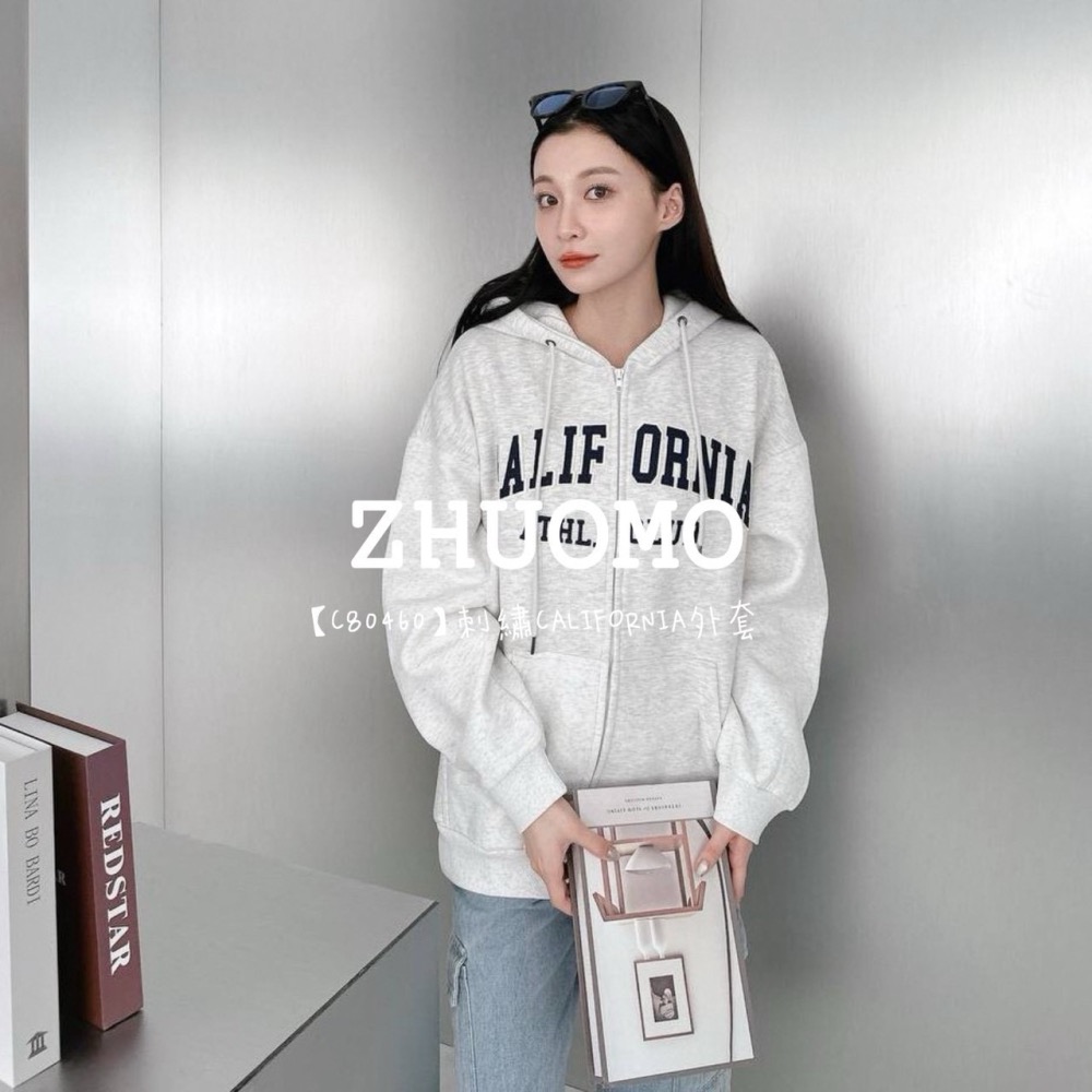 【7天內出貨】正韓 韓系 刺繡CALIFORNIA外套 刺繡 帽T 大學t 厚磅 長袖 印花 衣服 大尺碼 上衣 男裝-細節圖7