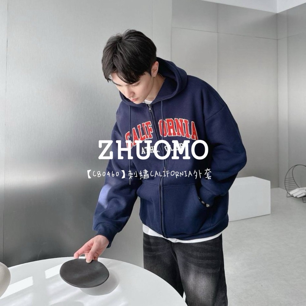 【7天內出貨】正韓 韓系 刺繡CALIFORNIA外套 刺繡 帽T 大學t 厚磅 長袖 印花 衣服 大尺碼 上衣 男裝-規格圖9