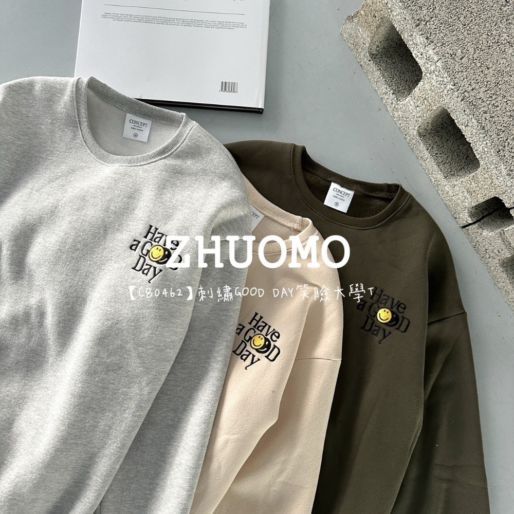 【7天內出貨】正韓 韓系 刺繡GOOD DAY笑臉大學T 外套 刺繡 帽T 厚磅 長袖 印花 衣服 大尺碼 上衣 男裝-規格圖7