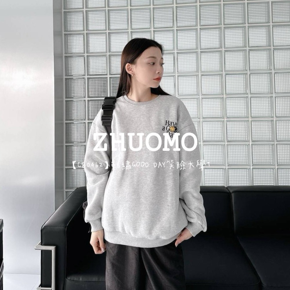 【7天內出貨】正韓 韓系 刺繡GOOD DAY笑臉大學T 外套 刺繡 帽T 厚磅 長袖 印花 衣服 大尺碼 上衣 男裝-規格圖7