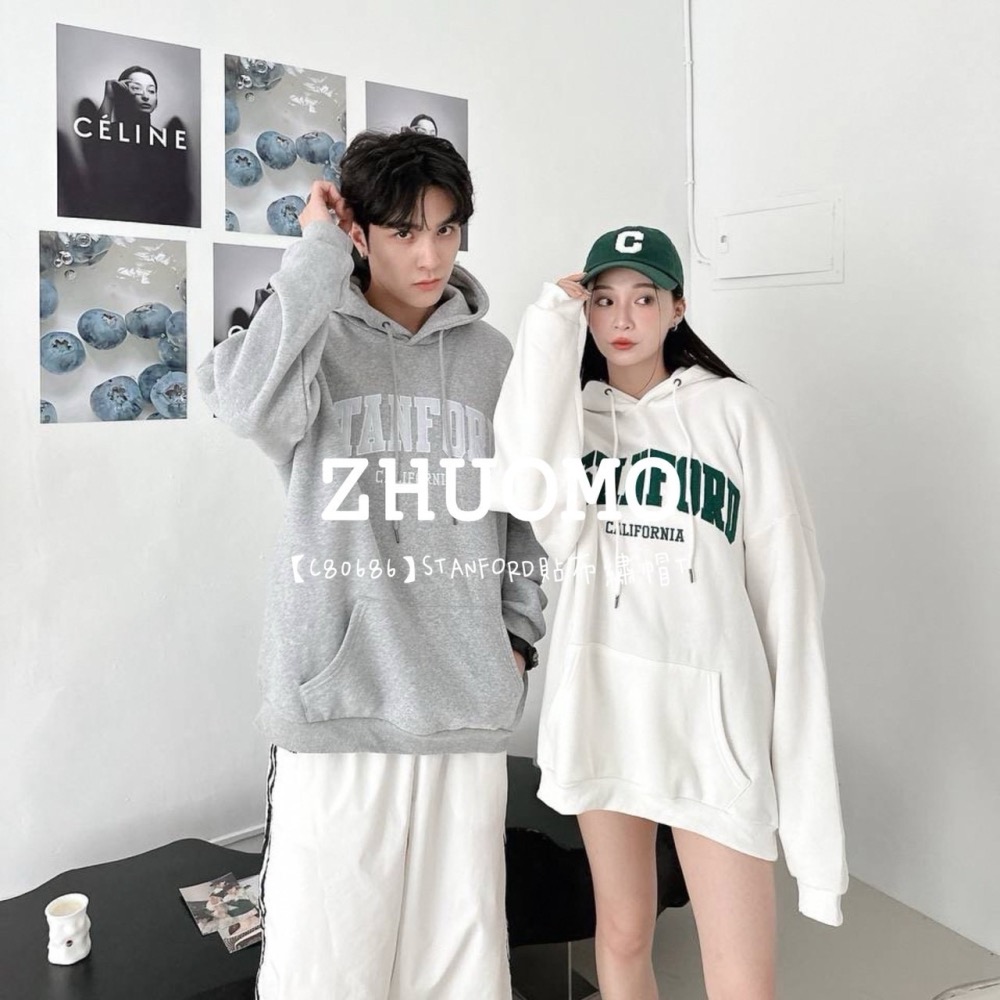 【7天內出貨】正韓 韓系 STANFORD貼布繡帽T 外套 刺繡 大學t 厚磅 長袖 印花 衣服 大尺碼 上衣 男裝-細節圖2