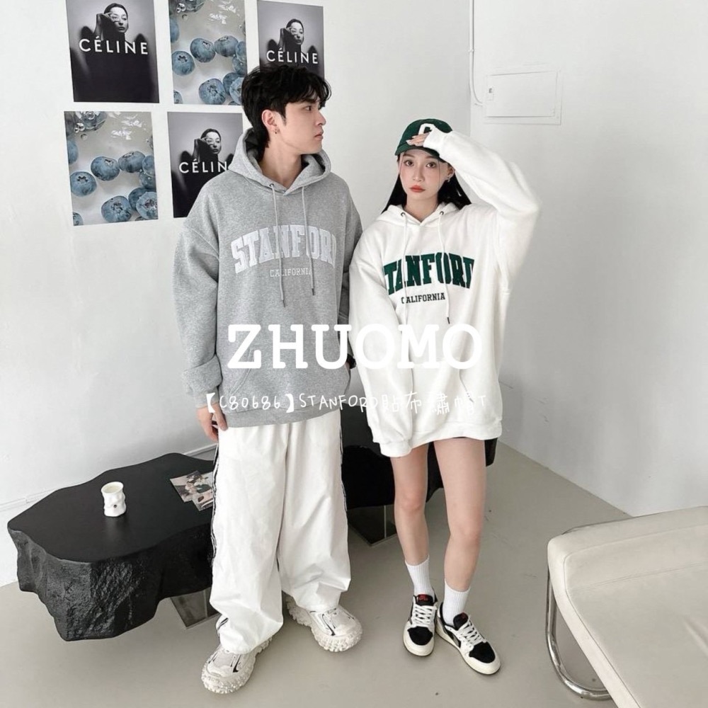 【7天內出貨】正韓 韓系 STANFORD貼布繡帽T 外套 刺繡 大學t 厚磅 長袖 印花 衣服 大尺碼 上衣 男裝-細節圖3