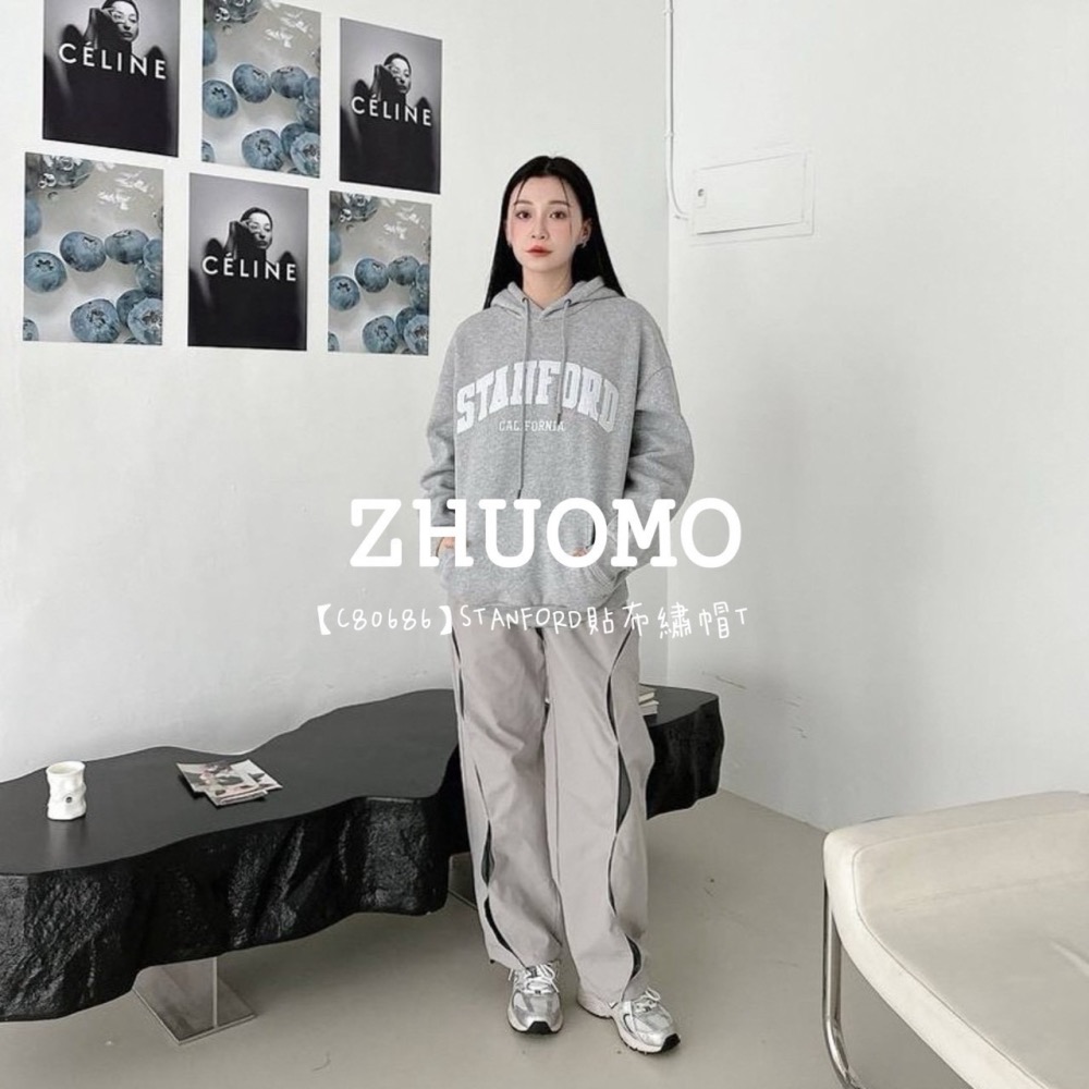 【7天內出貨】正韓 韓系 STANFORD貼布繡帽T 外套 刺繡 大學t 厚磅 長袖 印花 衣服 大尺碼 上衣 男裝-細節圖5