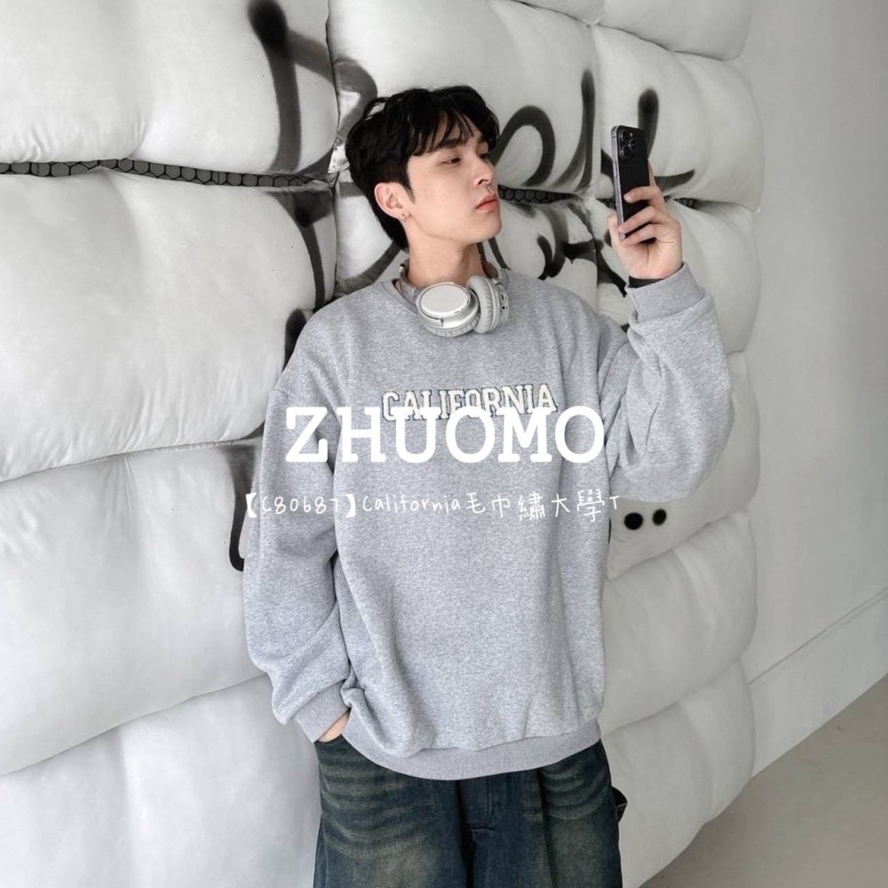 【7天內出貨】正韓 韓系 California毛巾繡大學T 外套 刺繡 帽T 厚磅 長袖 印花 衣服 大尺碼 上衣 男裝-細節圖5