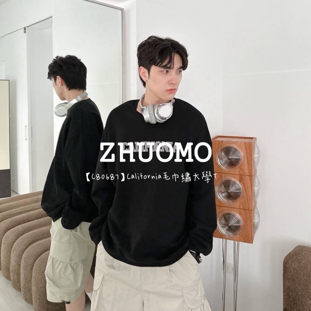【7天內出貨】正韓 韓系 California毛巾繡大學T 外套 刺繡 帽T 厚磅 長袖 印花 衣服 大尺碼 上衣 男裝-細節圖6