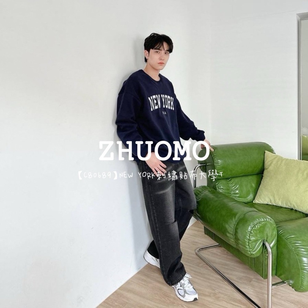 【7天內出貨】正韓 韓系 NEW YORK刺繡貼布大學T 牛仔 外套 刺繡 帽T 厚磅 長袖 印花 衣服 大尺碼 上衣-規格圖7