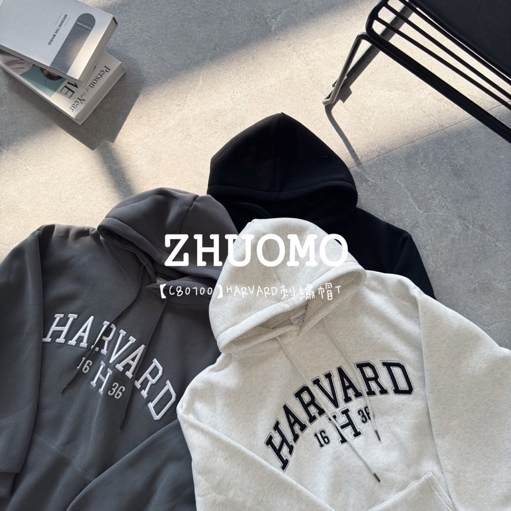 【7天內出貨】正韓 韓系 STANFORD貼布繡帽T 外套 刺繡 大學t 厚磅 長袖 印花 衣服 大尺碼 上衣 男裝-細節圖6