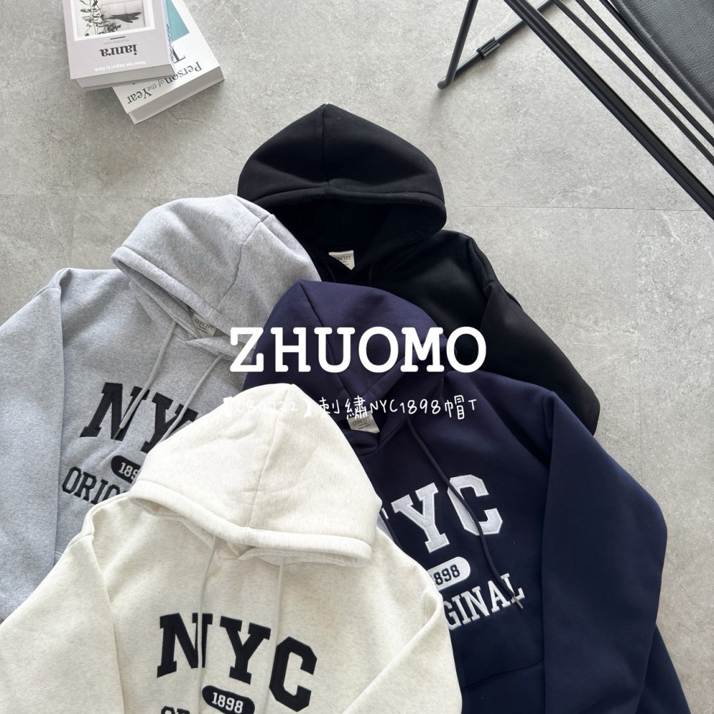 【7天內出貨】正韓 韓系 刺繡NYC1898帽T 外套 刺繡 帽T 大學t 厚磅 長袖 印花 衣服 大尺碼 上衣 男裝-細節圖7