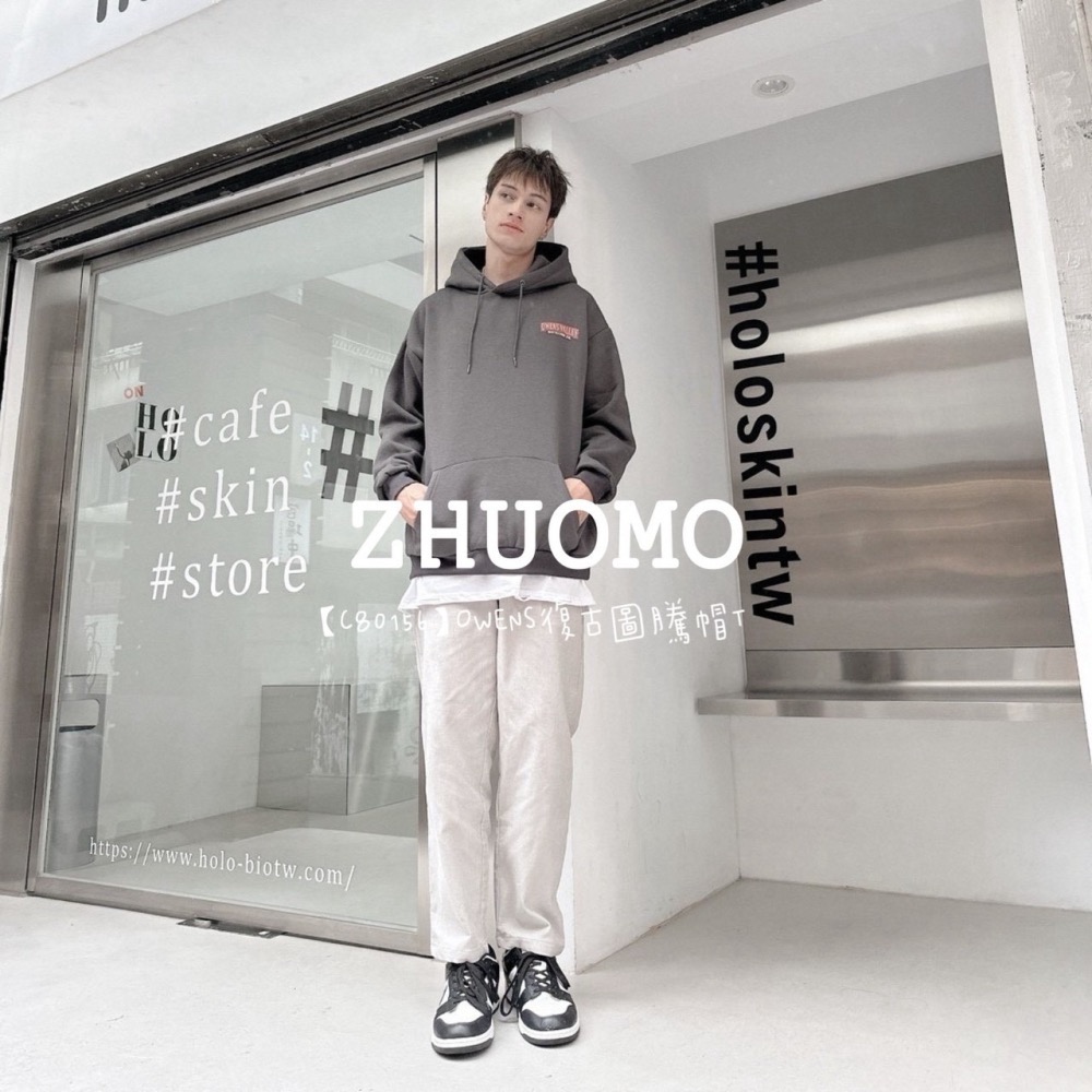 【限時特賣】正韓 韓系 OWENS復古圖騰帽T 外套 刺繡 大學t 厚磅 長袖 印花 衣服 大尺碼 上衣 男裝-細節圖3