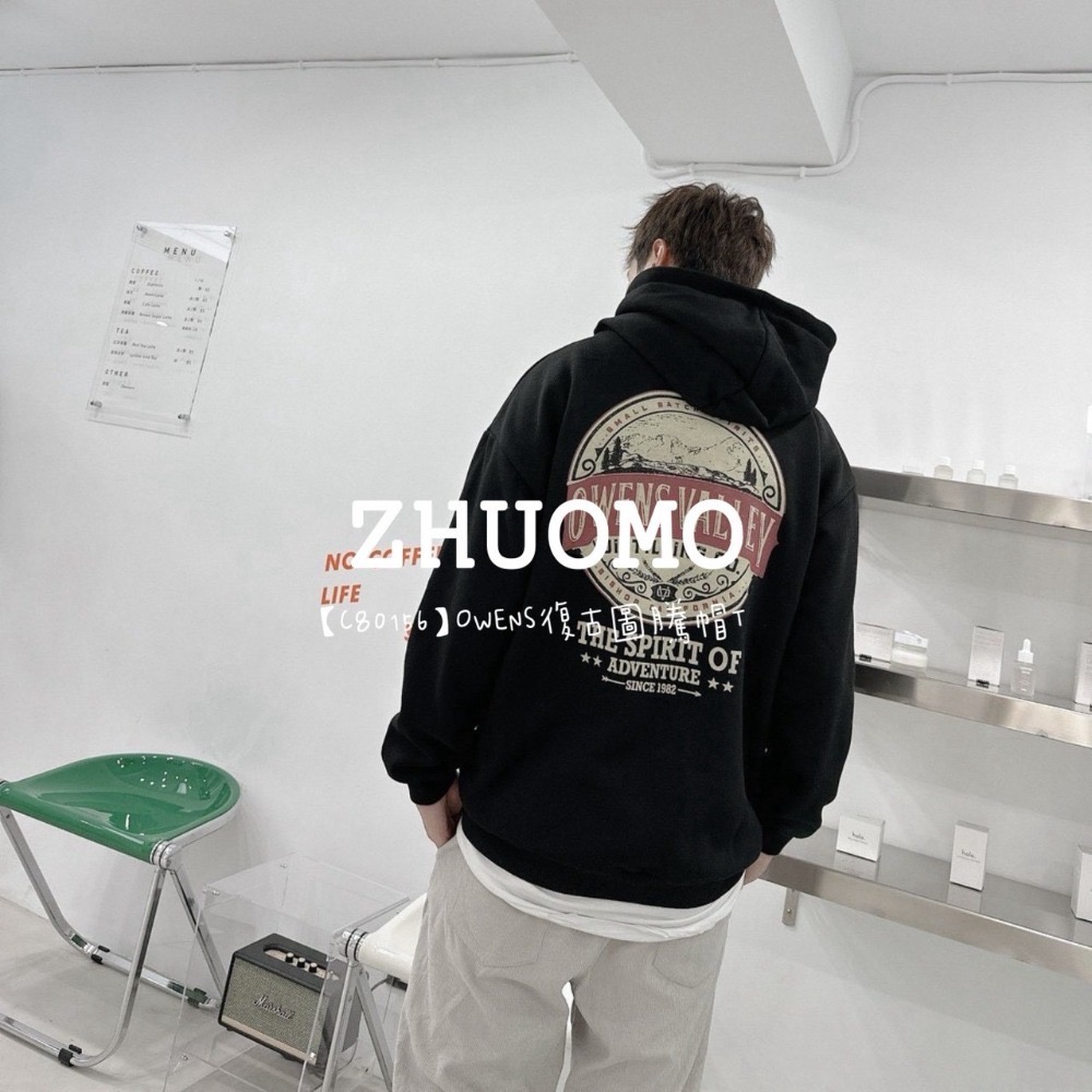 【限時特賣】正韓 韓系 OWENS復古圖騰帽T 外套 刺繡 大學t 厚磅 長袖 印花 衣服 大尺碼 上衣 男裝-規格圖8