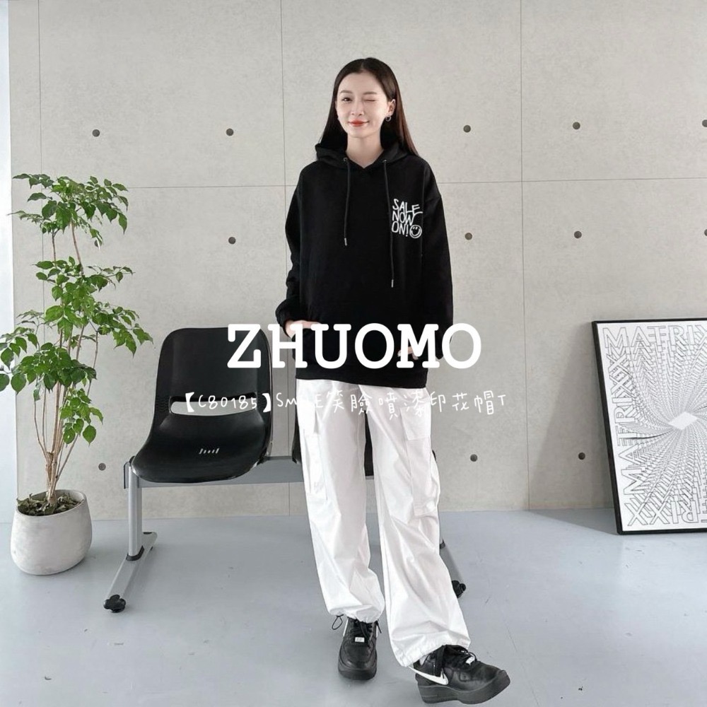 【7天內出貨】正韓 韓系 SMILE笑臉噴漆印花帽T 外套 刺繡 大學t 厚磅 長袖 印花 衣服 大尺碼 上衣 男裝-規格圖8