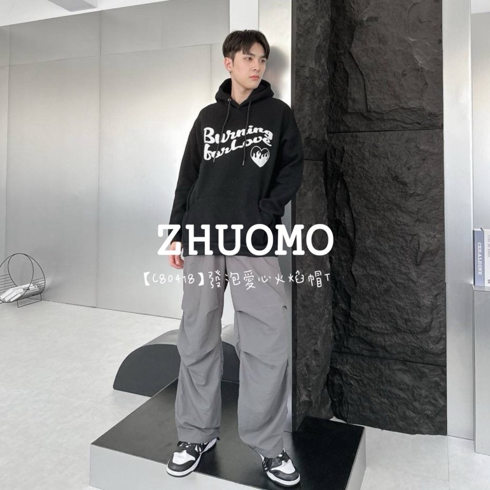 【7天內出貨】正韓 韓系 發泡愛心火焰帽T 大學T 刺繡 帽T 厚磅 長袖 印花 衣服 大尺碼 上衣 男裝-細節圖5