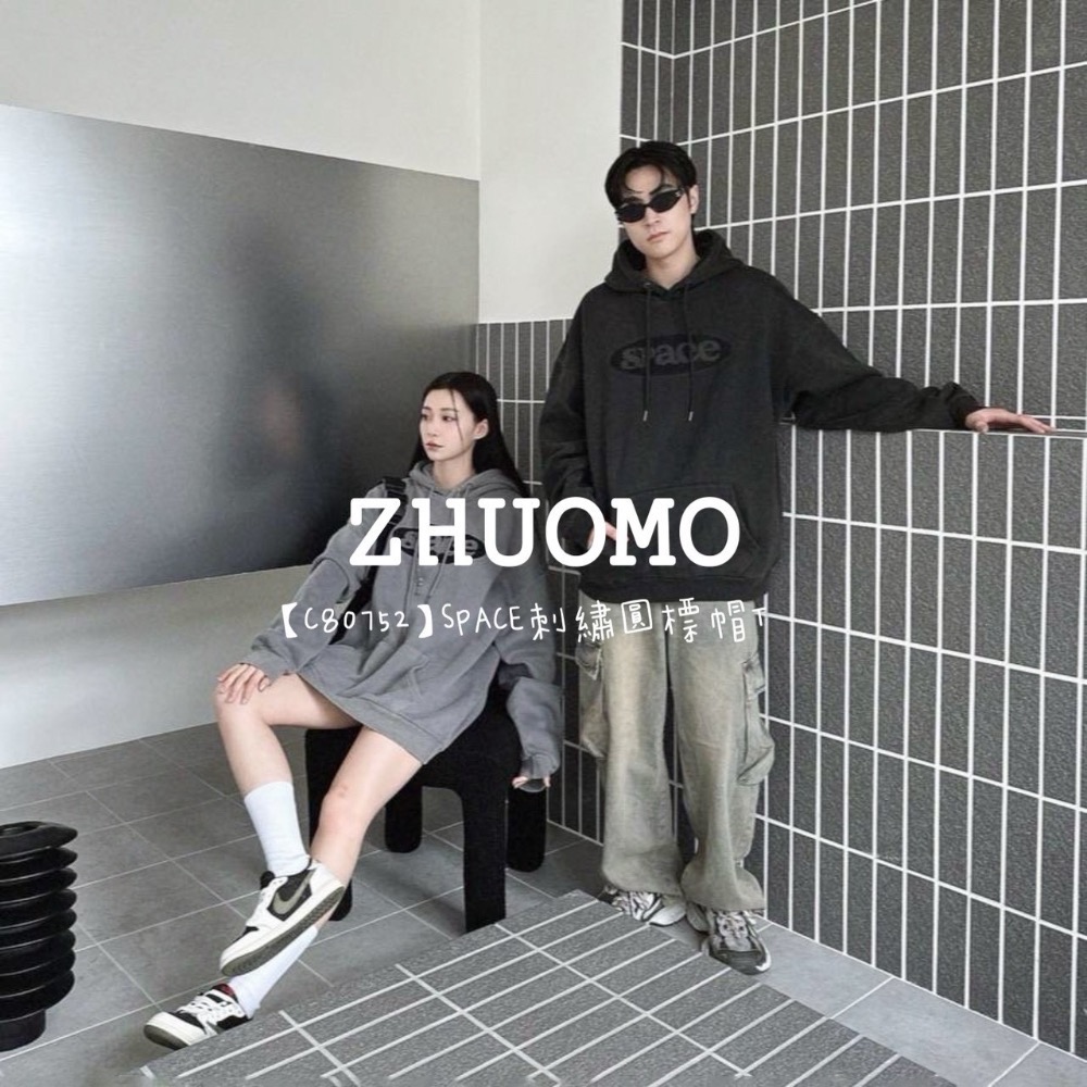 【限時特賣】正韓 韓系 SPACE刺繡圓標帽T 大學t 厚磅 長袖 印花 衣服 大尺碼 上衣 男裝 衛衣 情侶衣-細節圖2