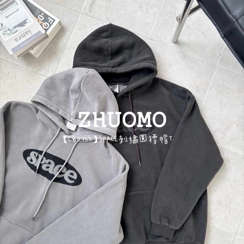 【限時特賣】正韓 韓系 SPACE刺繡圓標帽T 大學t 厚磅 長袖 印花 衣服 大尺碼 上衣 男裝 衛衣 情侶衣-細節圖6