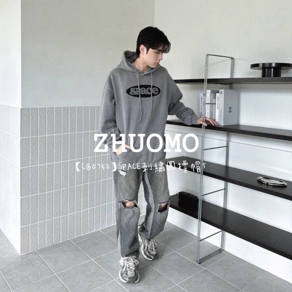 【限時特賣】正韓 韓系 SPACE刺繡圓標帽T 大學t 厚磅 長袖 印花 衣服 大尺碼 上衣 男裝 衛衣 情侶衣-規格圖6