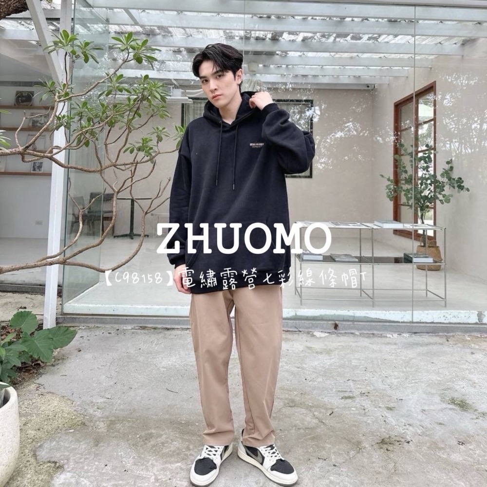 【限時特賣】正韓 韓系 電繡露營七彩線條帽T 大學t 厚磅 長袖 印花 衣服 大尺碼 上衣 男裝 衛衣 情侶衣-細節圖7