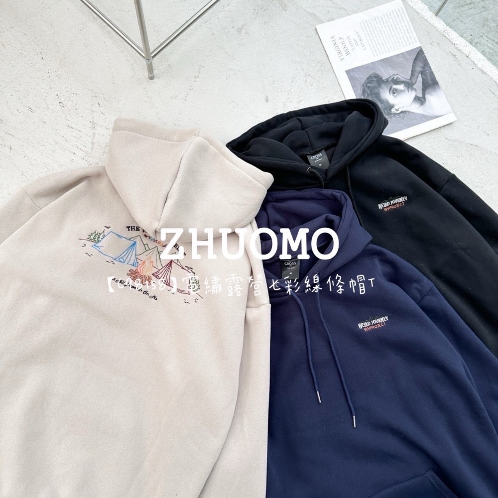 【限時特賣】正韓 韓系 電繡露營七彩線條帽T 大學t 厚磅 長袖 印花 衣服 大尺碼 上衣 男裝 衛衣 情侶衣-細節圖8