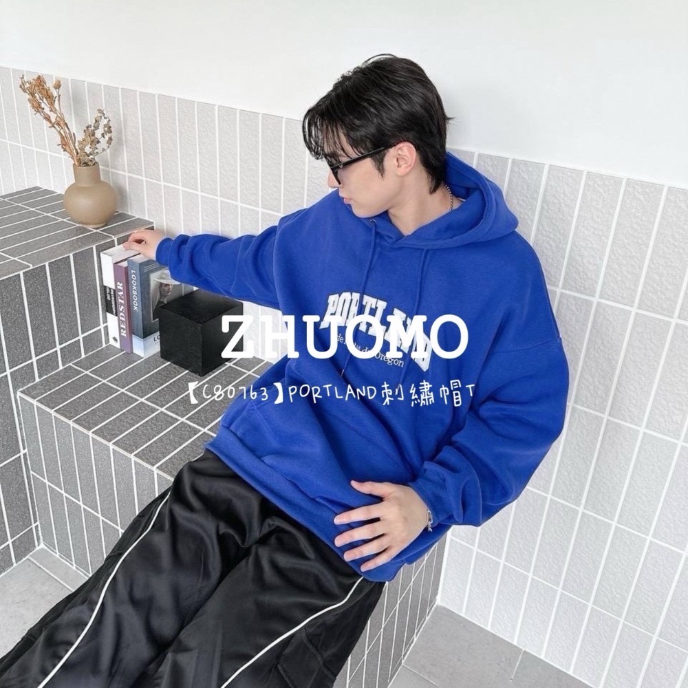 【限時特賣】正韓 韓系 PORTLAND刺繡帽T 大學t 厚磅 長袖 印花 衣服 大尺碼 上衣 男裝 衛衣 情侶衣-細節圖5