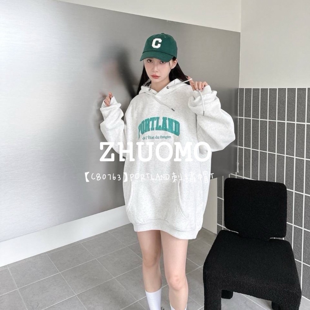 【限時特賣】正韓 韓系 PORTLAND刺繡帽T 大學t 厚磅 長袖 印花 衣服 大尺碼 上衣 男裝 衛衣 情侶衣-細節圖6