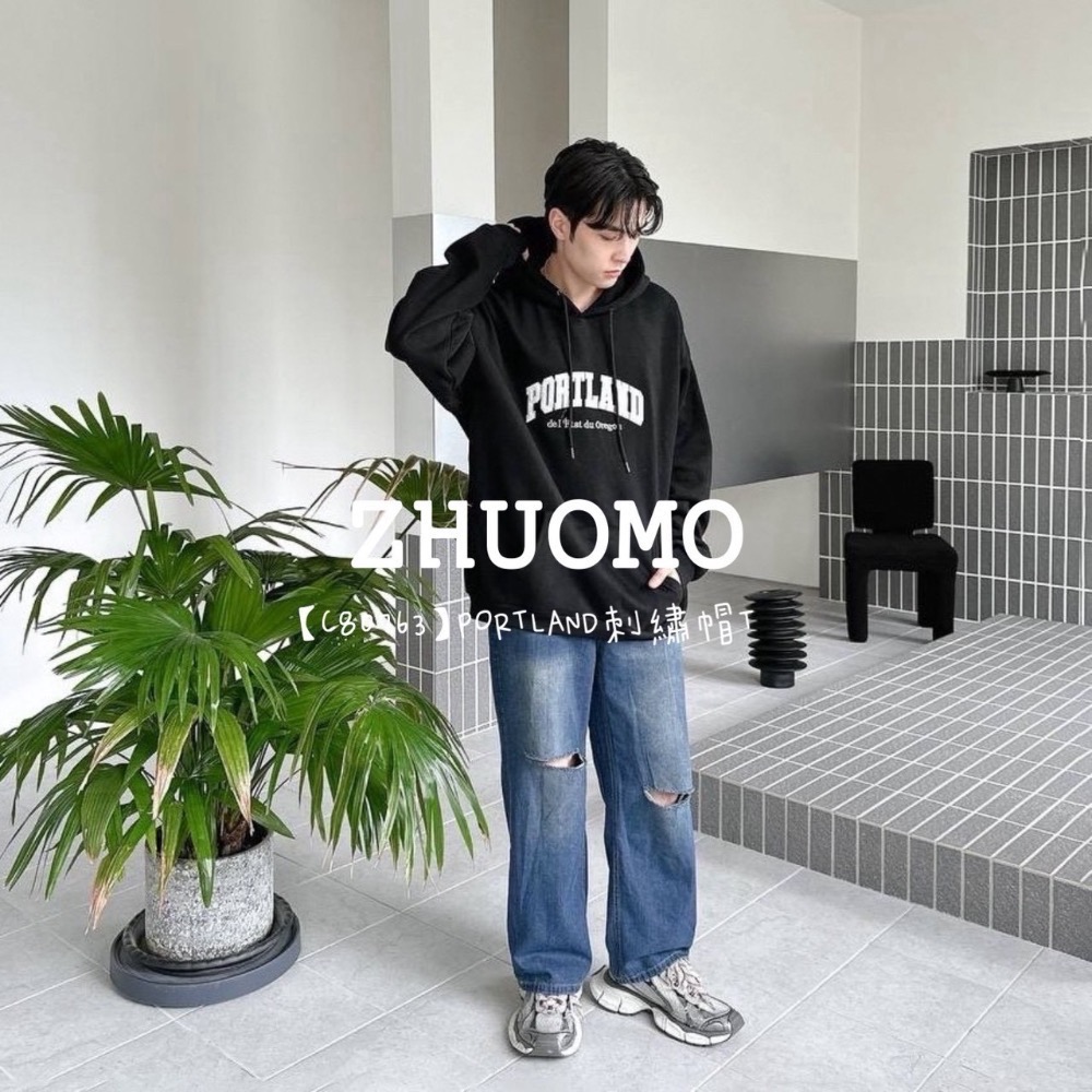 【限時特賣】正韓 韓系 PORTLAND刺繡帽T 大學t 厚磅 長袖 印花 衣服 大尺碼 上衣 男裝 衛衣 情侶衣-細節圖7