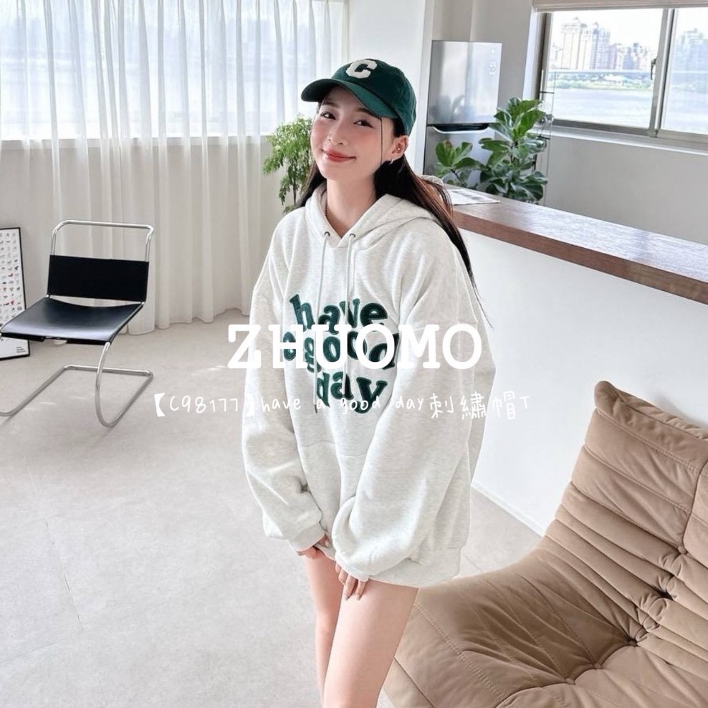 【限時特賣】正韓 韓系 have a good day刺繡帽T 大學t 厚磅 長袖 印花 衣服 大尺碼 上衣 男裝 衛衣-細節圖7