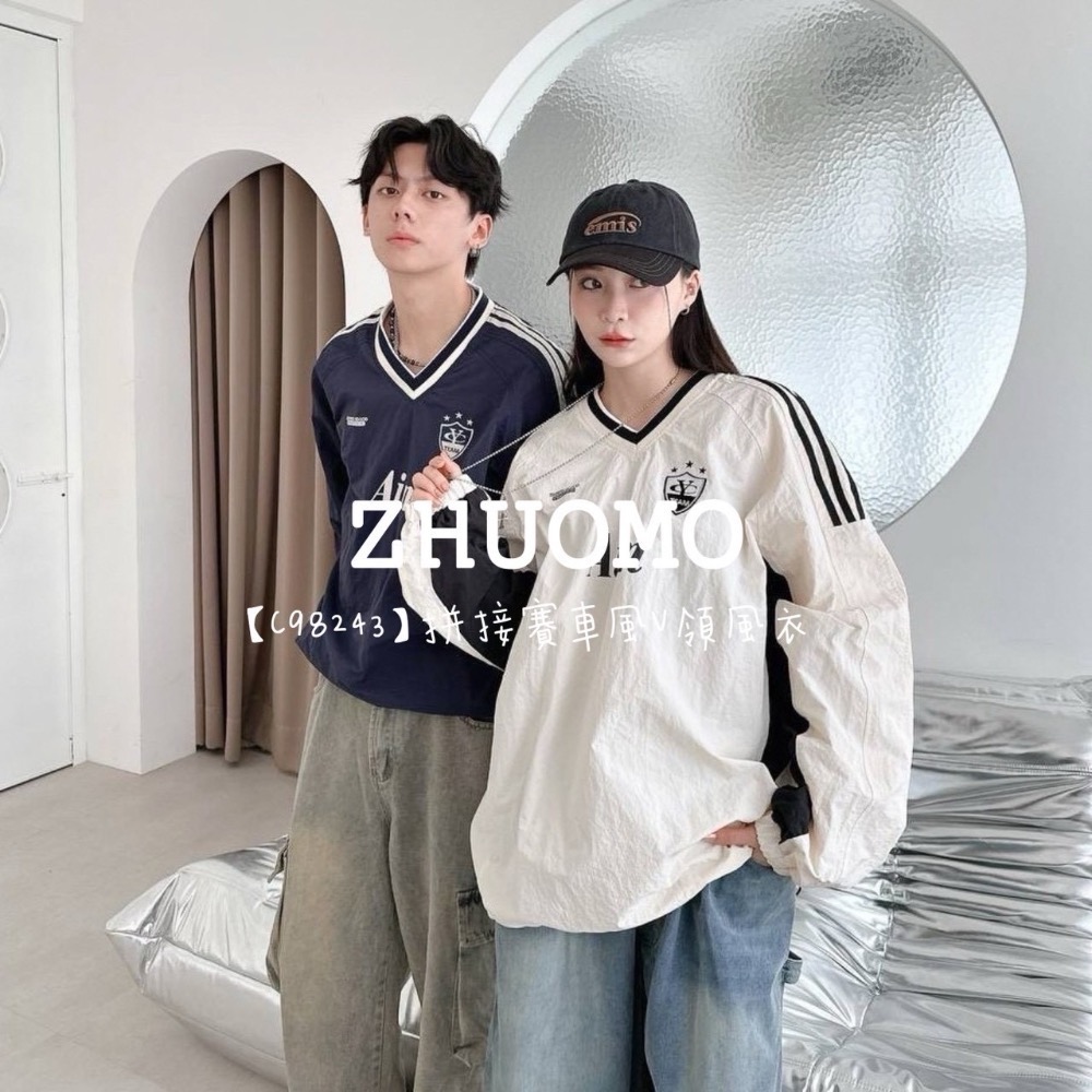 【限時特賣】正韓 韓系 拼接賽車風V領風衣-細節圖2