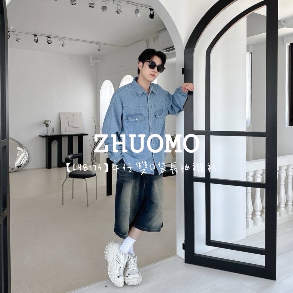 【限時特賣】正韓 韓系 牛仔雙口袋長袖襯衫-細節圖4