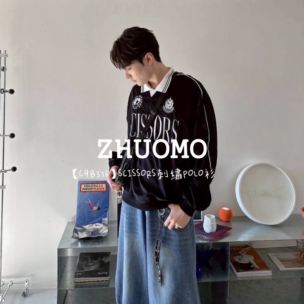 【限時特賣】正韓 韓系 SCISSORS刺繡POLO衫-細節圖4