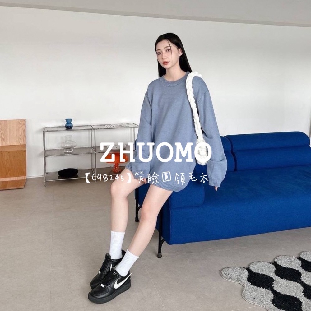 【限時特賣】正韓 韓系 笑臉圓領毛衣 大學t 厚磅 長袖 印花 衣服 大尺碼 上衣 男裝 衛衣 情侶衣-細節圖6