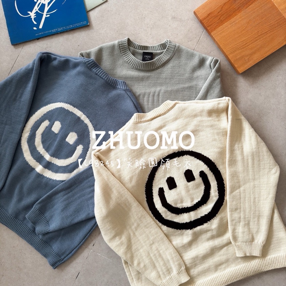 【限時特賣】正韓 韓系 笑臉圓領毛衣 大學t 厚磅 長袖 印花 衣服 大尺碼 上衣 男裝 衛衣 情侶衣-細節圖7