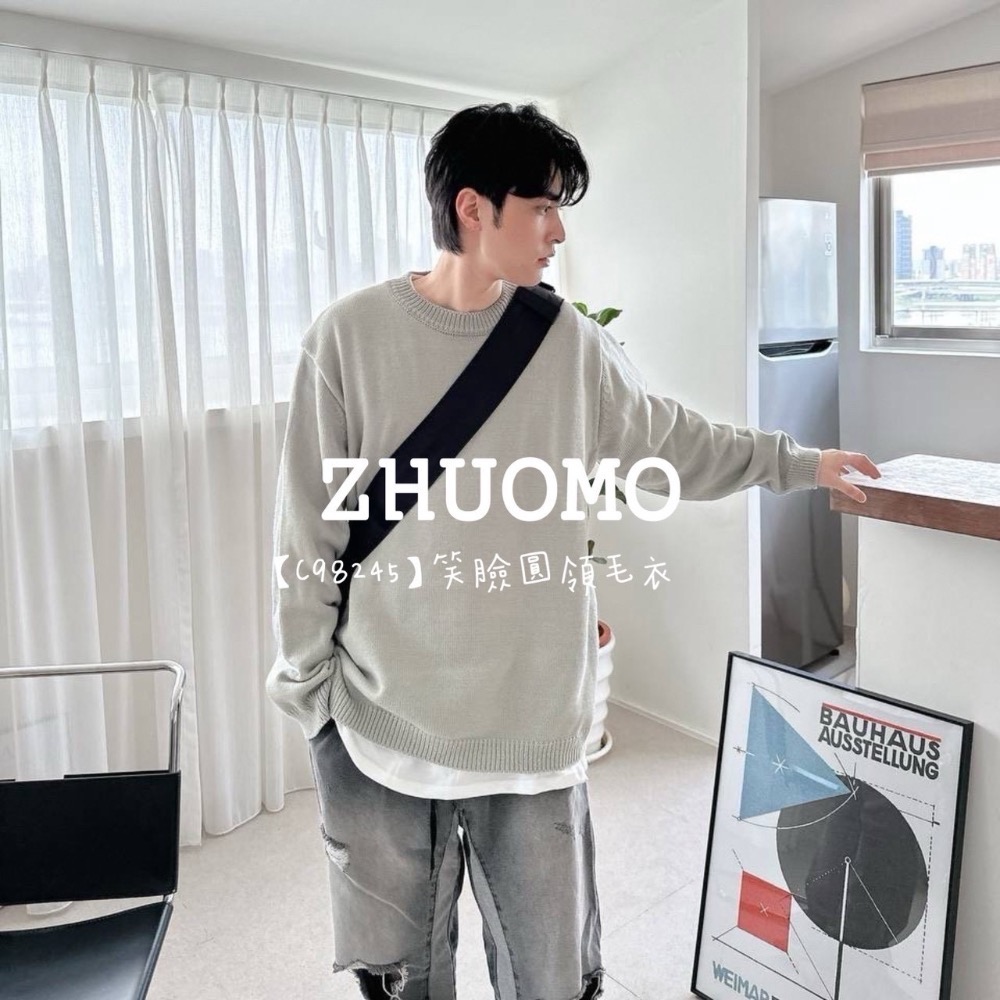 【限時特賣】正韓 韓系 笑臉圓領毛衣 大學t 厚磅 長袖 印花 衣服 大尺碼 上衣 男裝 衛衣 情侶衣-規格圖9