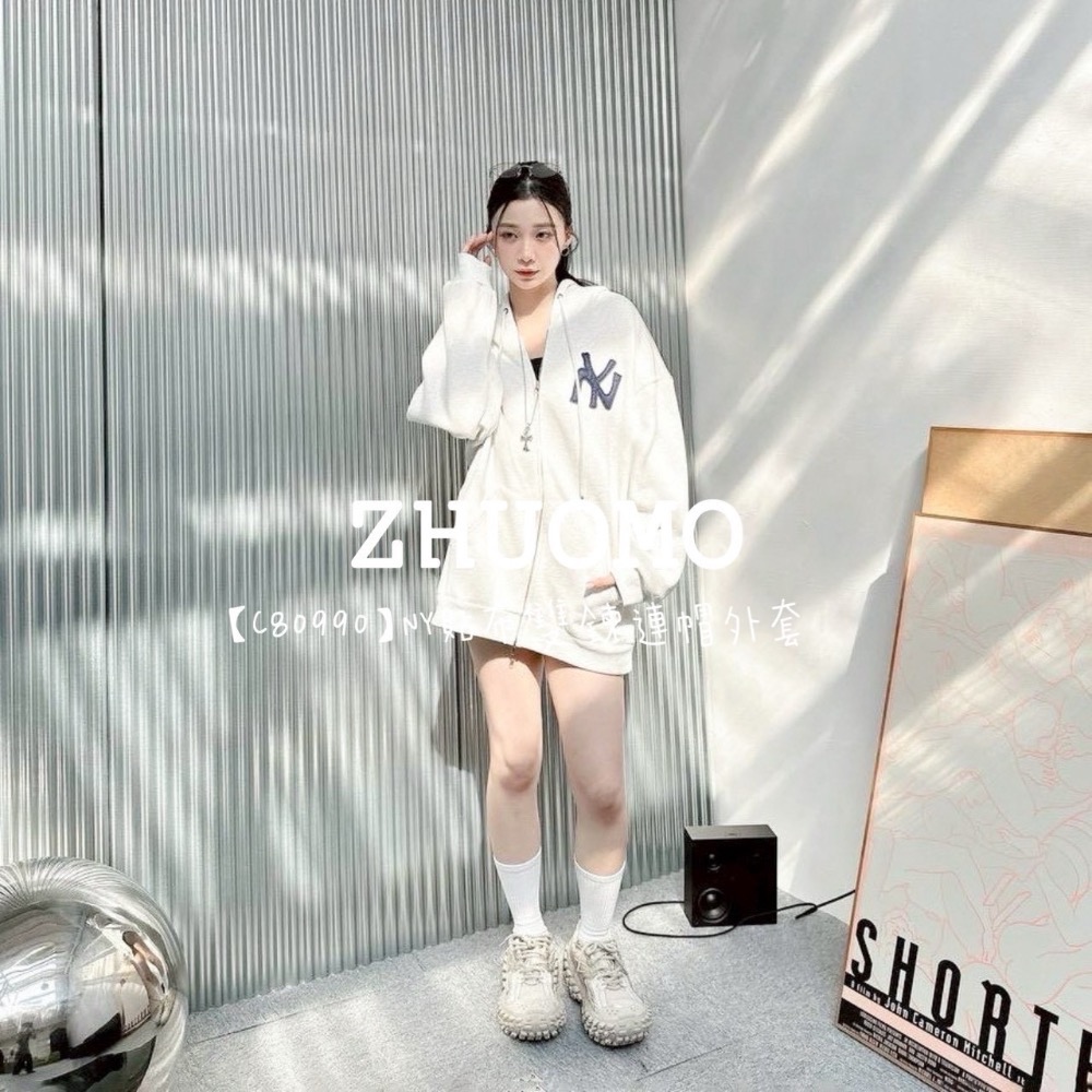 【限時特賣】正韓 韓系 NY貼布雙鍊連帽外套 大學t 厚磅 長袖 印花 衣服 大尺碼 上衣 男裝 衛衣 情侶衣-細節圖5