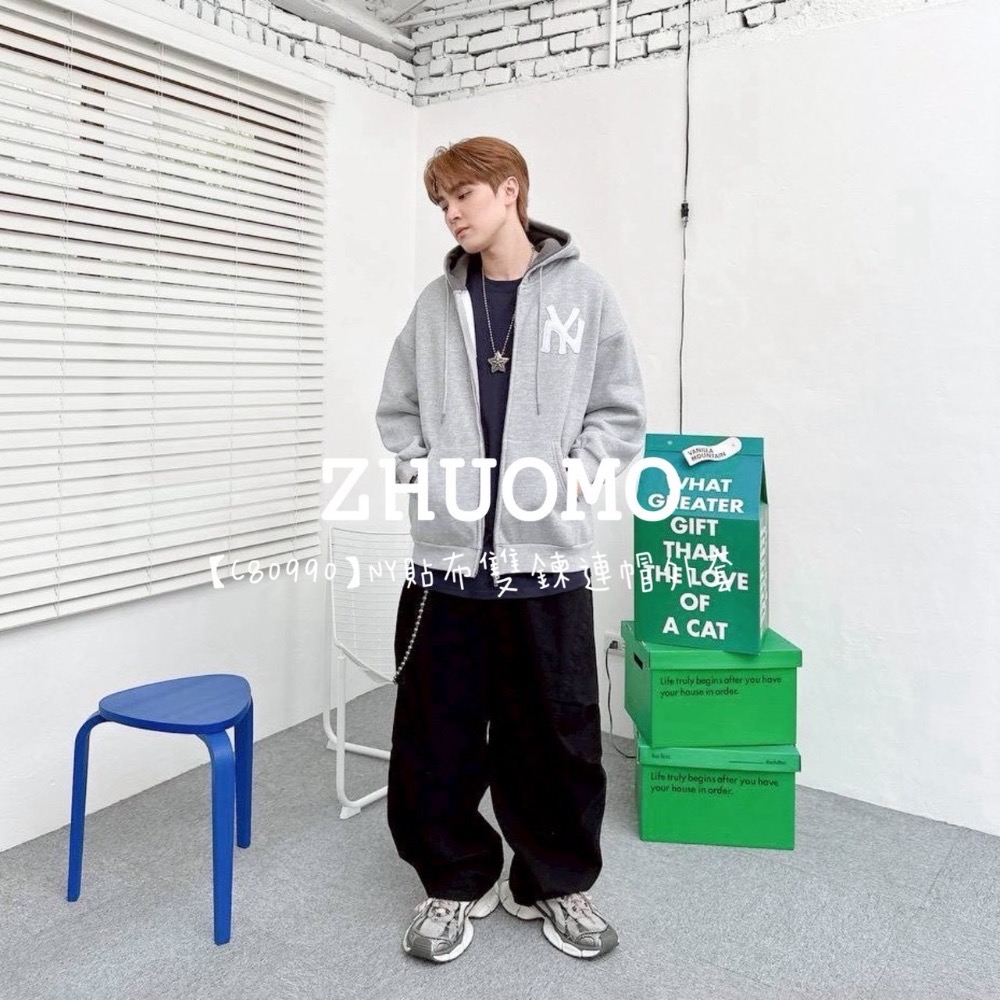 【限時特賣】正韓 韓系 NY貼布雙鍊連帽外套 大學t 厚磅 長袖 印花 衣服 大尺碼 上衣 男裝 衛衣 情侶衣-規格圖8