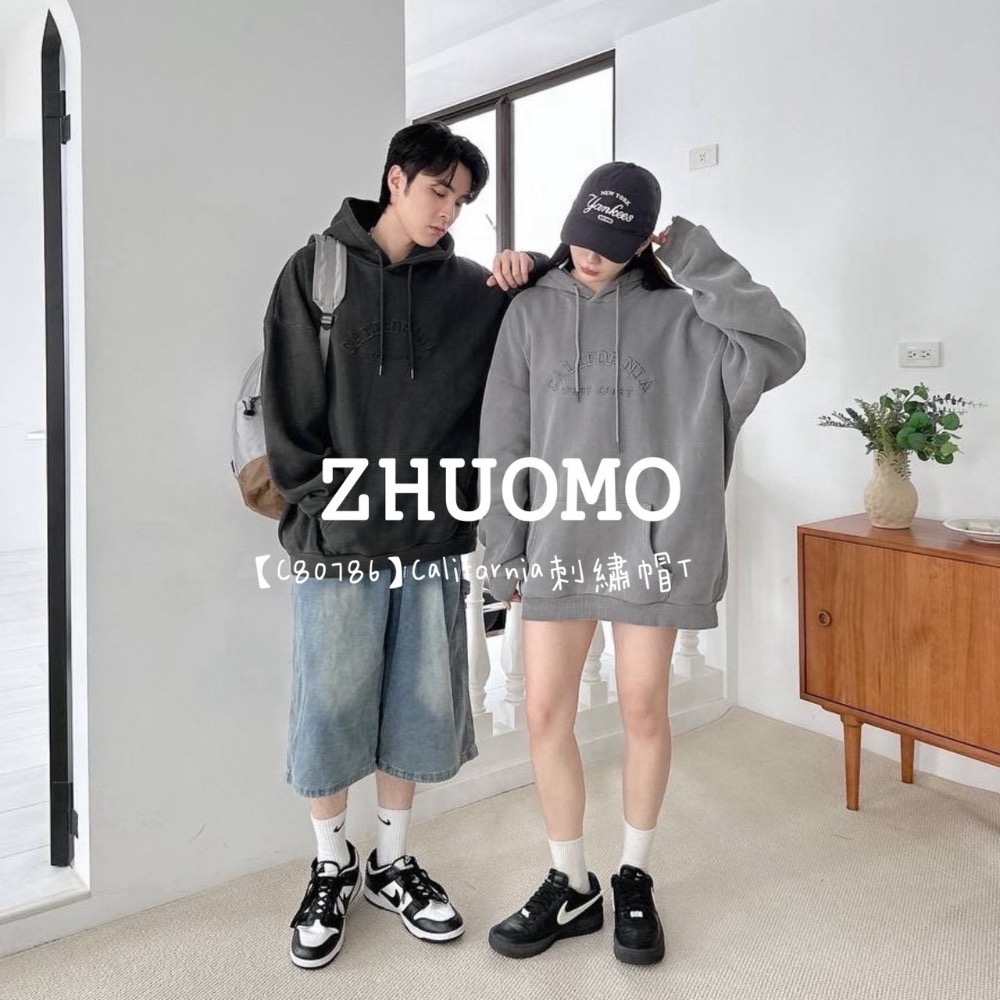 【限時特賣】正韓 韓系 California刺繡帽T 大學t 厚磅 長袖 印花 衣服 大尺碼 上衣 男裝 衛衣 情侶衣-細節圖3