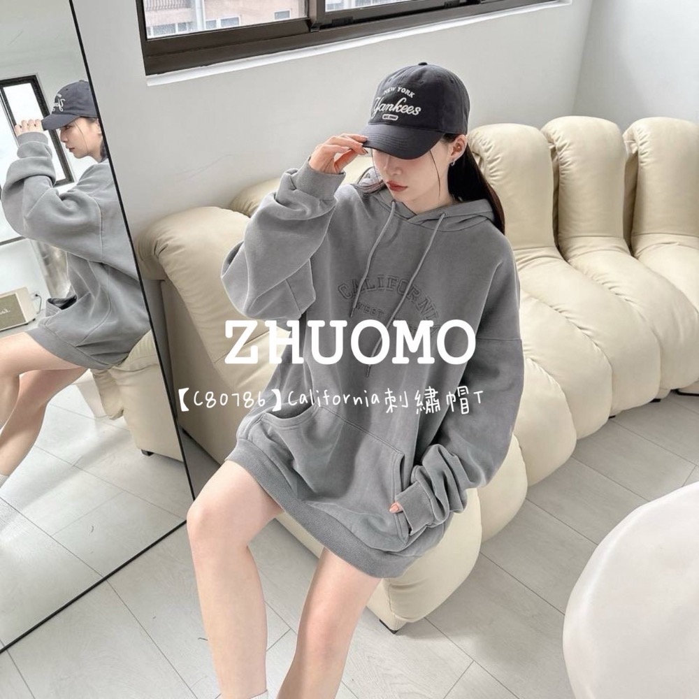 【限時特賣】正韓 韓系 California刺繡帽T 大學t 厚磅 長袖 印花 衣服 大尺碼 上衣 男裝 衛衣 情侶衣-細節圖5