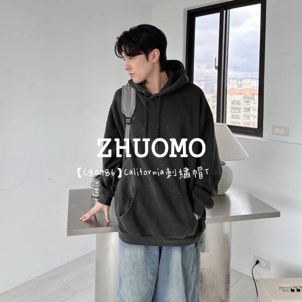 【限時特賣】正韓 韓系 California刺繡帽T 大學t 厚磅 長袖 印花 衣服 大尺碼 上衣 男裝 衛衣 情侶衣-細節圖6