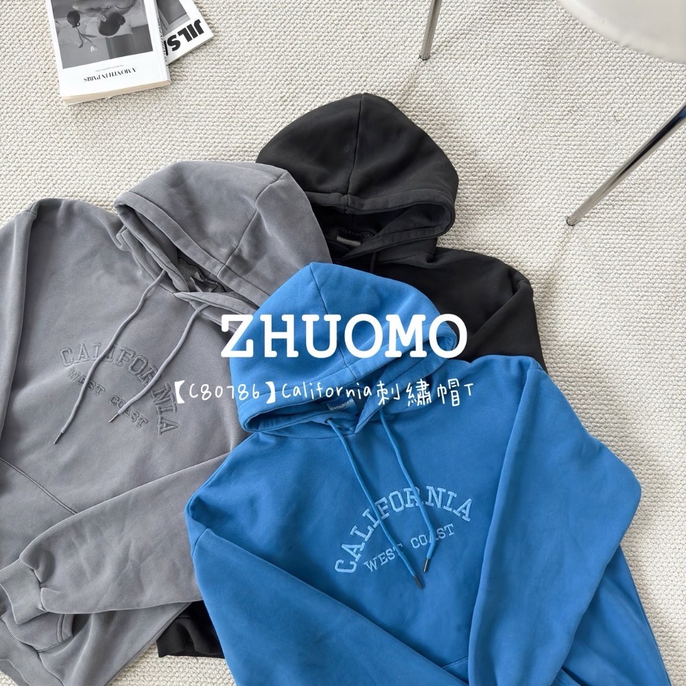 【限時特賣】正韓 韓系 California刺繡帽T 大學t 厚磅 長袖 印花 衣服 大尺碼 上衣 男裝 衛衣 情侶衣-細節圖7